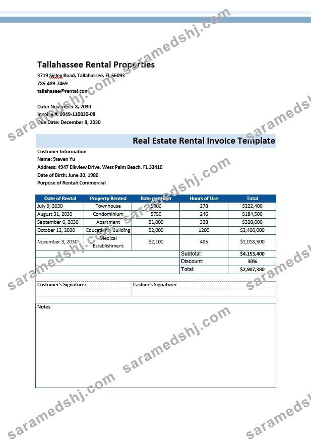 Real Estate Rental Invoice Template